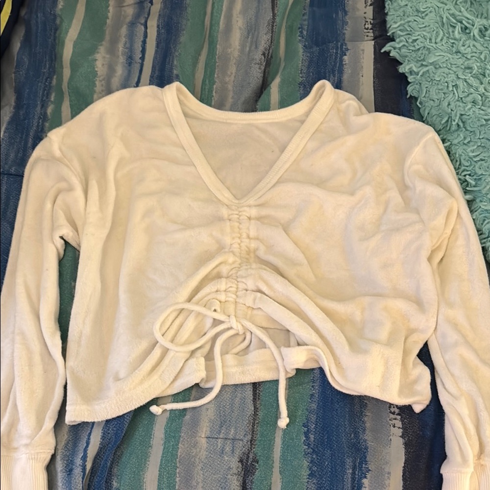 Aerie White Ruched V-Neck Women's Top